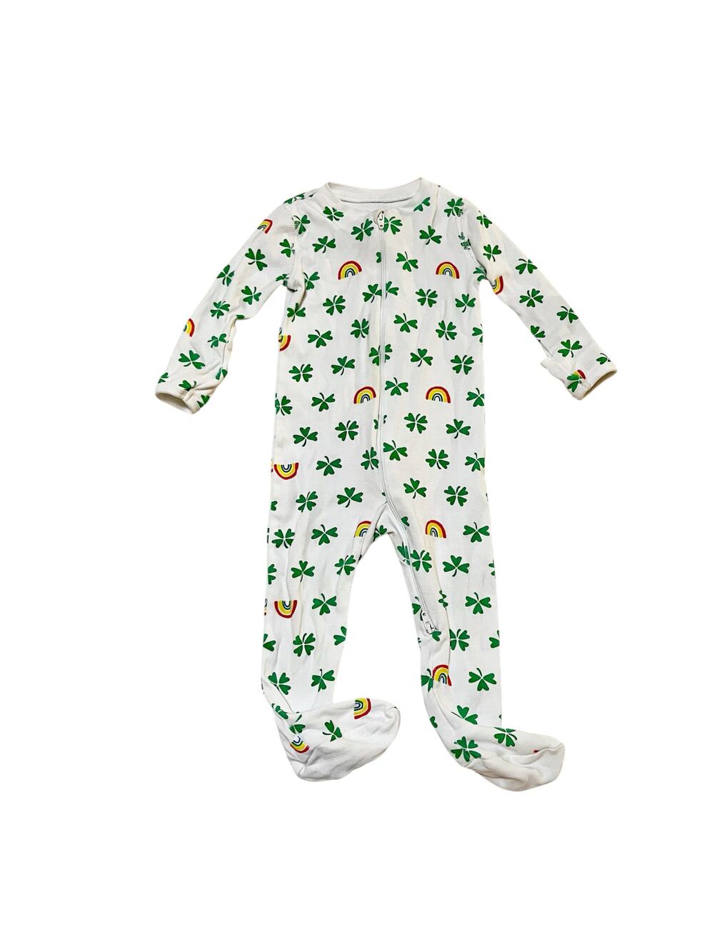 Primary Shamrock Rainbow Organic Cotton Footie Sleeper PJs Size 6-9m